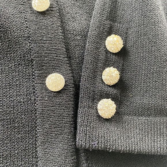 ST JOHN Basics Cardigan Jacket Black rhinestone Buttons Santana Knit size 6 - Picture 10 of 15